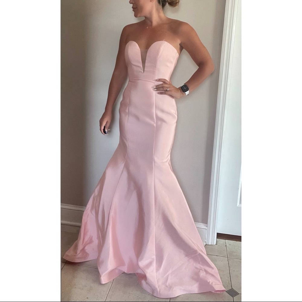 Jovani Light Pink Strapless Gown